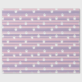 Schattige Geesten Roze Paarse Streep Halloween Cadeaupapier