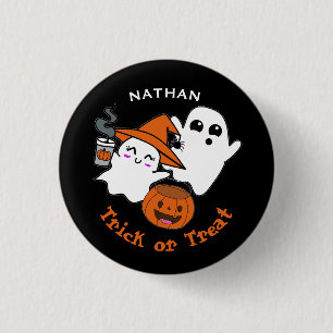 Schattige geesten trick or treat gepersonaliseerd ronde button 3,2 cm