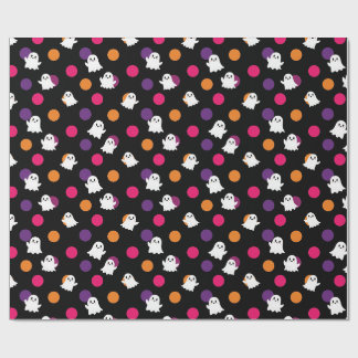 Schattige geesten zwarte polkadot Halloween Cadeaupapier
