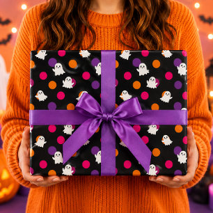 Schattige geesten zwarte polkadot Halloween Cadeaupapier