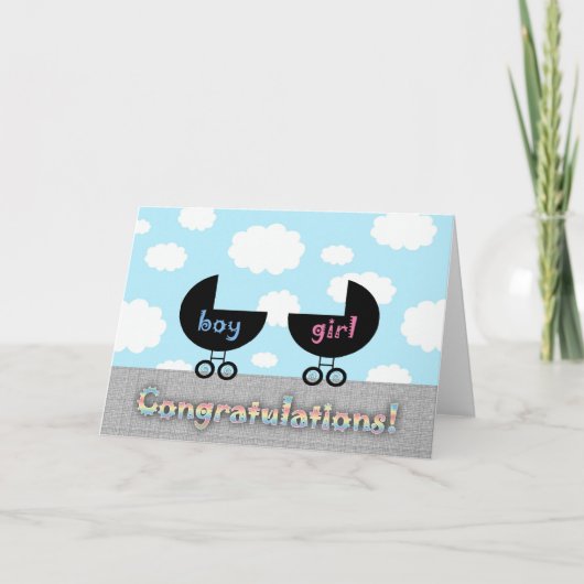 Schattige gefeliciteerd tweeling jongen en meisje kaart (Voorkant)