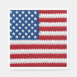 Schattige gehaakte Amerikaanse vlag Rood Wit Blauw Servet