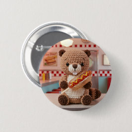 Schattige Gehaakte Bever in Diner Glas Hotdog Ronde Button 5,7 Cm