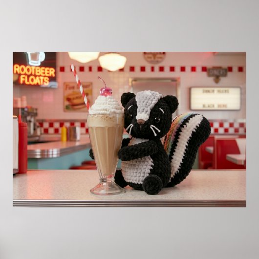 Schattige Gehaakte Stinkdier bij Retro Diner Poster (Voorkant)