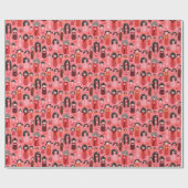 Schattige geïllustreerd Japans Kokeshi Pink Cadeaupapier (Vlak)