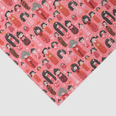 Schattige geïllustreerd Japans Kokeshi Pink Tissuepapier (Detail)