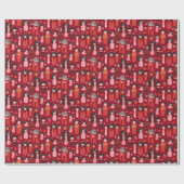 Schattige geïllustreerd Japans Kokeshi rood Cadeaupapier (Vlak)