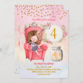 Schattige geïllustreerd meisje verjaardagsfeestje kaart (Voorkant / Achterkant)