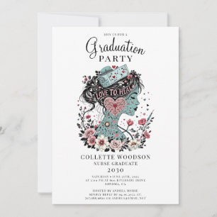 Schattige Geïllustreerd Nurse Floral Afstuderen Kaart