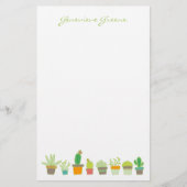 Schattige geïllustreerd succulent monogram briefpa briefpapier (Voorkant)