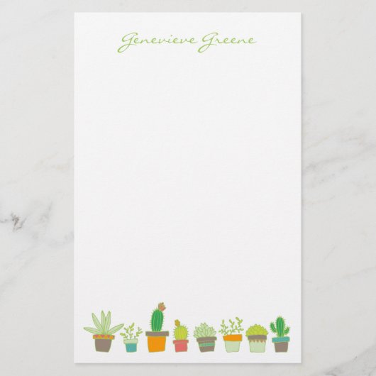 Schattige geïllustreerd succulent monogram briefpa briefpapier (Voorkant)