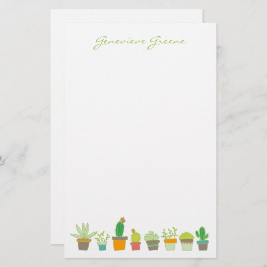 Schattige geïllustreerd succulent monogram briefpa briefpapier (Voorkant / Achterkant)