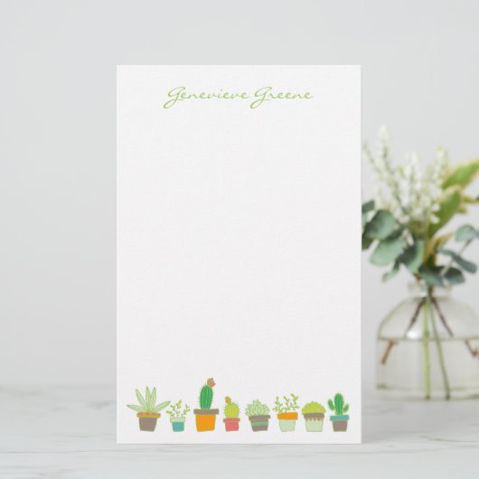 Schattige geïllustreerd succulent monogram briefpa briefpapier (Staand voorkant)