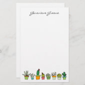 Schattige geïllustreerd succulent monogram briefpa briefpapier (Voorkant / Achterkant)