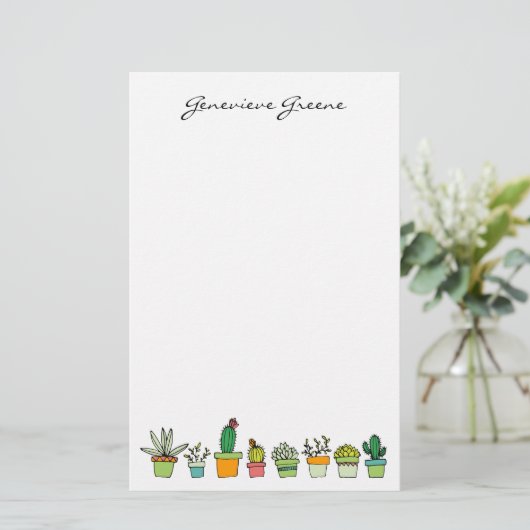 Schattige geïllustreerd succulent monogram briefpa briefpapier (Staand voorkant)