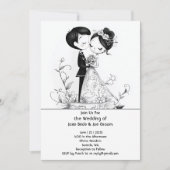 Schattige geïllustreerde bruiloftsuitnodiging voor kaart (Voorkant)