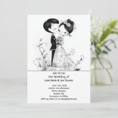 Schattige geïllustreerde bruiloftsuitnodiging voor kaart (Staand voorkant)
