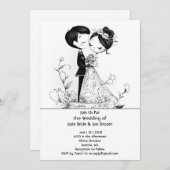 Schattige geïllustreerde bruiloftsuitnodiging voor kaart (Voorkant / Achterkant)