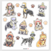 Schattige Geïllustreerde Honden Kerst Poot Prints  Sticker (Vel)