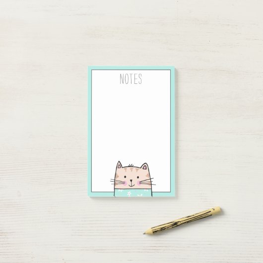 Schattige Geïllustreerde Kat Post-it® Notes (Op bureau)