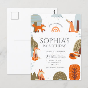 Schattige geïllustreerde vos bos dier eerste verja briefkaart