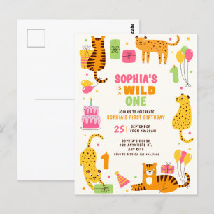 Schattige geïllustreerde wilde dieren eerste verja briefkaart