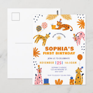 Schattige geïllustreerde wilde dieren eerste verja briefkaart