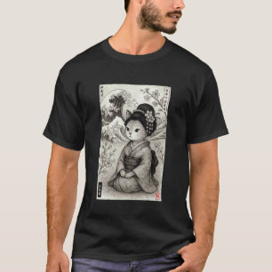 Schattige Geisha Kat Japanse Golf Kanagawa Ukiyo-e T-shirt