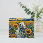Schattige geit in een zonnebloemveld briefkaart (Staand voorkant)