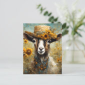 Schattige geit in een zonnebloemveld briefkaart (Staand voorkant)