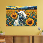 Schattige geit in een zonnebloemveld canvas afdruk (Insitu (Woonkamer))