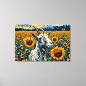 Schattige geit in een zonnebloemveld canvas afdruk (Voorkant)