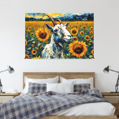 Schattige geit in een zonnebloemveld canvas afdruk (Insitu (Slaapkamer))