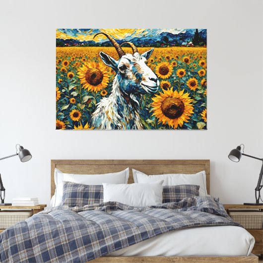 Schattige geit in een zonnebloemveld canvas afdruk (Insitu (Slaapkamer))