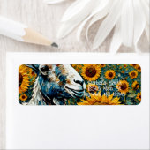 Schattige geit in een zonnebloemveld etiket (Insitu)