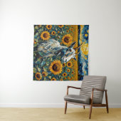 Schattige geit in een zonnebloemveld wandkleed (In Situ (horizontaal))