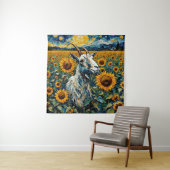 Schattige geit in een zonnebloemveld wandkleed (In situ)