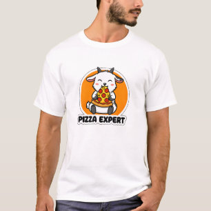Schattige Geit Pizza Expert Cartoon Dierenliefhebb T-shirt