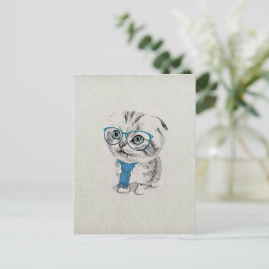 Schattige gekke, vreemde, blauwe ogen kitten briefkaart (Staand voorkant)