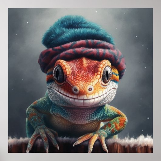 Schattige gekko dragen schattig winter pet poster (Voorkant)