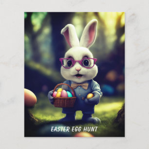 Schattige gekleed konijn & mand paaseierjacht flyer