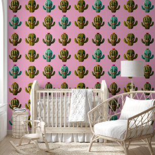 Schattige gekleurde cactussen behang