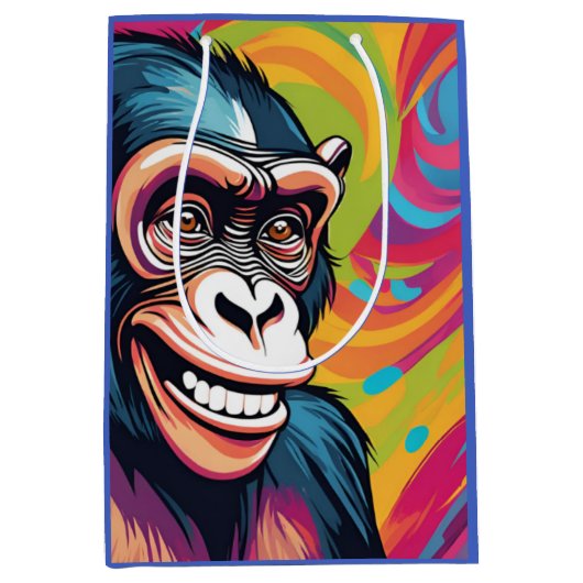 Schattige Gekte Grappige Chimpansee  Medium Cadeauzakje (Voorkant)