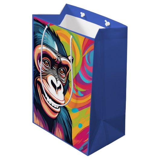 Schattige Gekte Grappige Chimpansee  Medium Cadeauzakje (Achterkant Gekanteld)