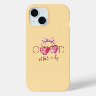 Schattige Gele "Alleen Goede Vibes" Coquette Strik iPhone 15 Case