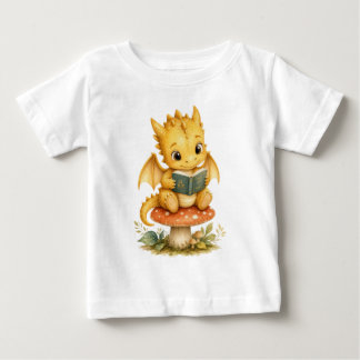 Schattige Gele Baby Draak Leest op Paddenstoel Kin