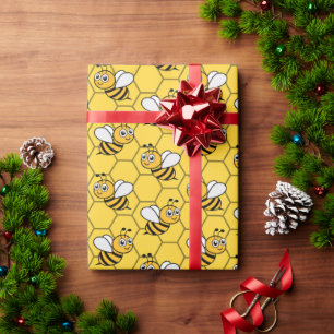 Schattige Gele Bij & Zonnebloem 1e Bij-Verjaardag Cadeaupapier