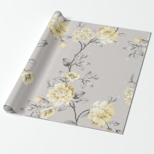 schattige gele bloemen met grijze bladeren op gr cadeaupapier