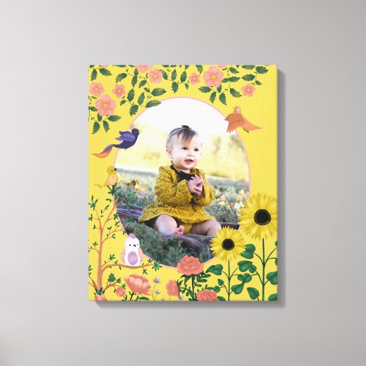 Schattige Gele Bloemige Nieuwe Baby Fotografie Canvas Afdruk (Voorkant)