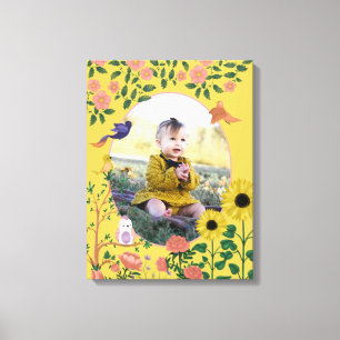 Schattige Gele Bloemige Nieuwe Baby Fotografie Canvas Afdruk